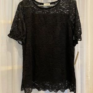 Black Lace Ruffled Short Sleeve Loveappella Top